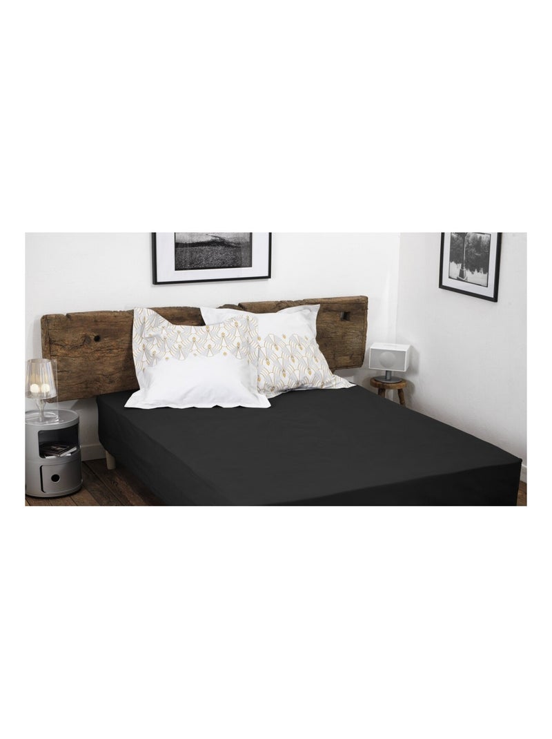 Drap housse uni coton 57 fils bonnet 35cm Noir - Kiabi