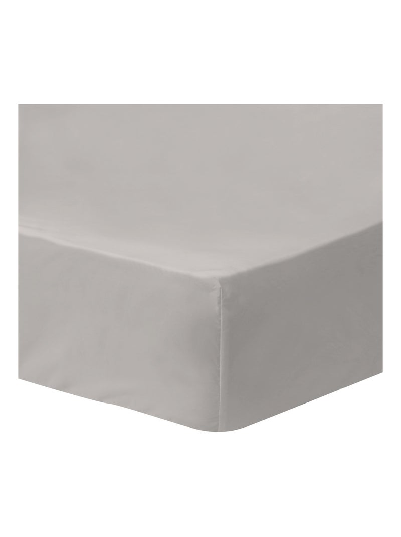 Drap-housse uni en coton, COTON LAVÉ Beige - Kiabi