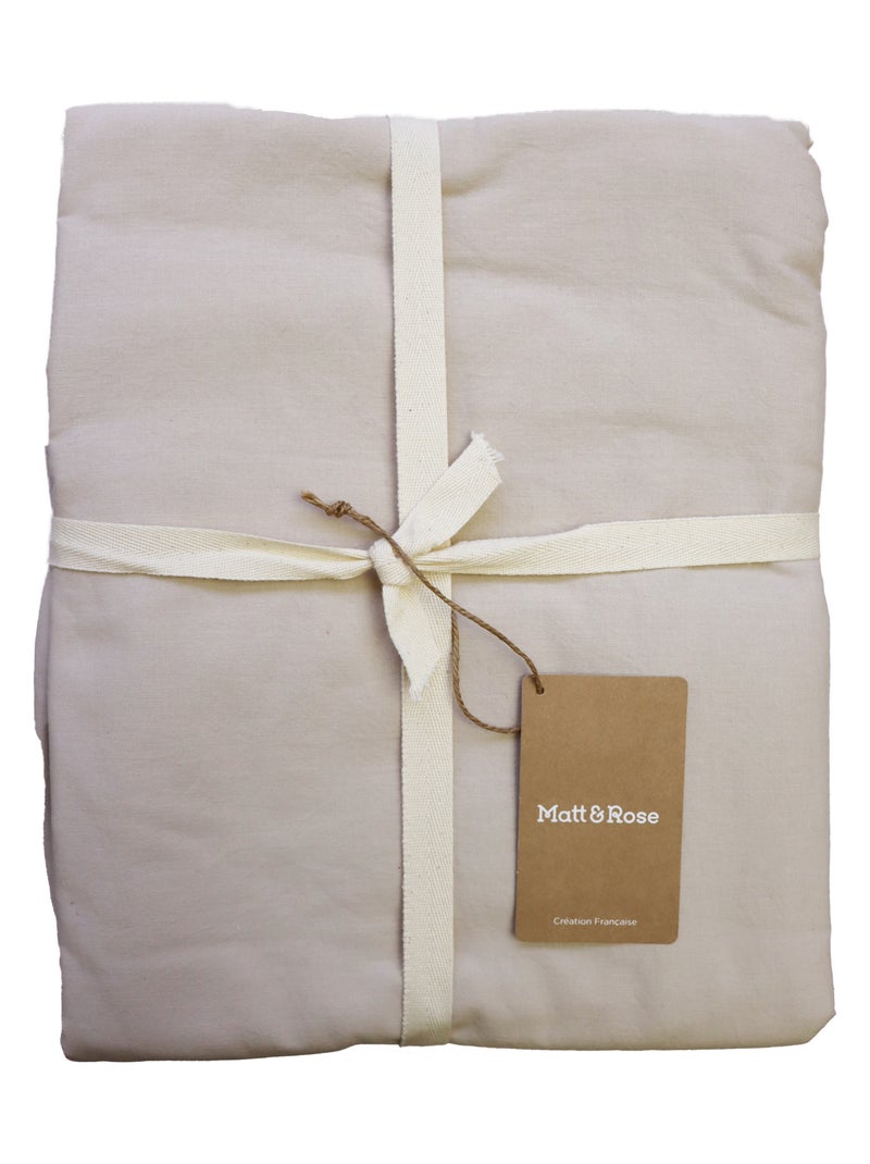 Drap-housse uni en coton, COTON LAVÉ Beige - Kiabi