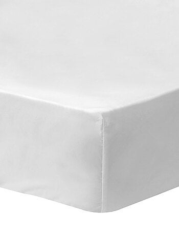 Drap-housse uni en coton, COTON LAVÉ