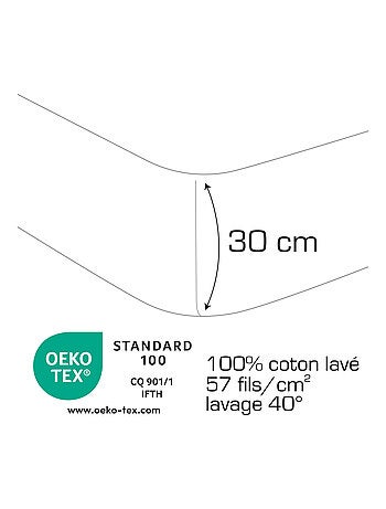 Drap-housse uni en coton, COTON LAVÉ