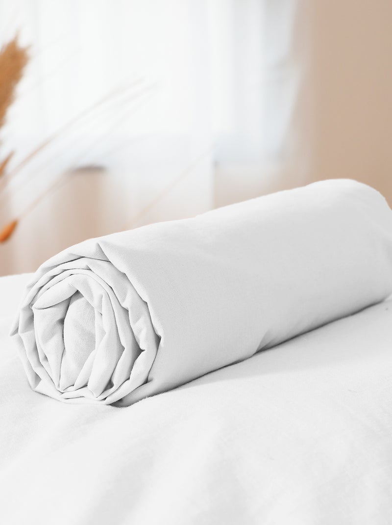 Drap housse uni en coton lavé blanc - Kiabi