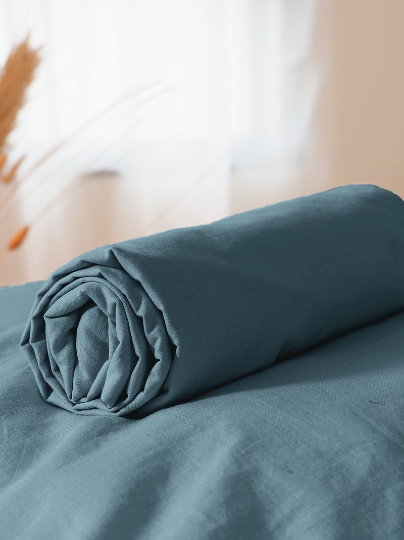 Drap housse uni en coton lavé bleu - Kiabi
