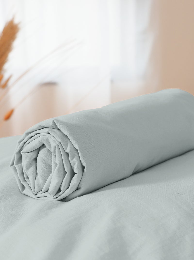 Drap housse uni en coton lavé gris - Kiabi