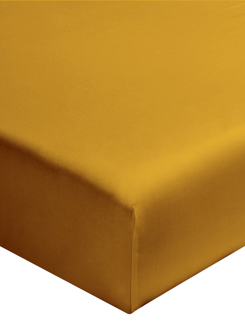 Drap housse uni en coton, matelas épais, Made in France, LES UNIS Jaune moutarde - Kiabi