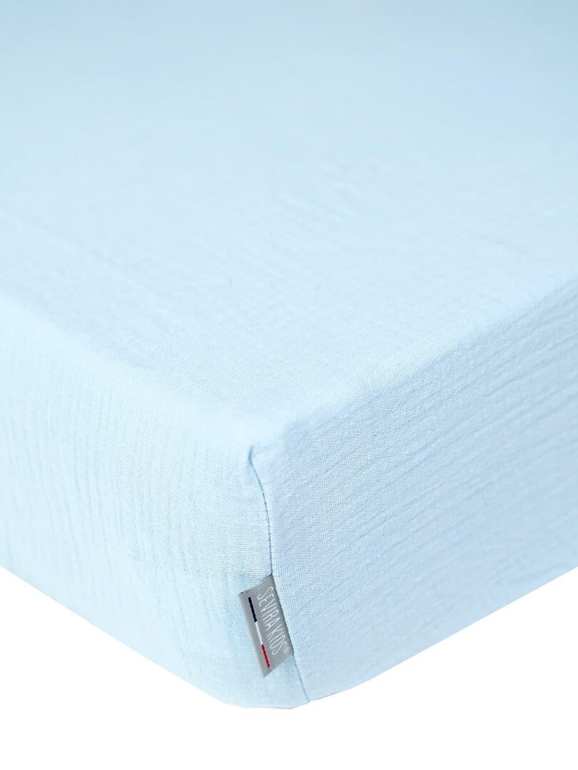 Lot de 2 draps housse en gaze de coton - Blanc/bleu - Kiabi - 20.00€