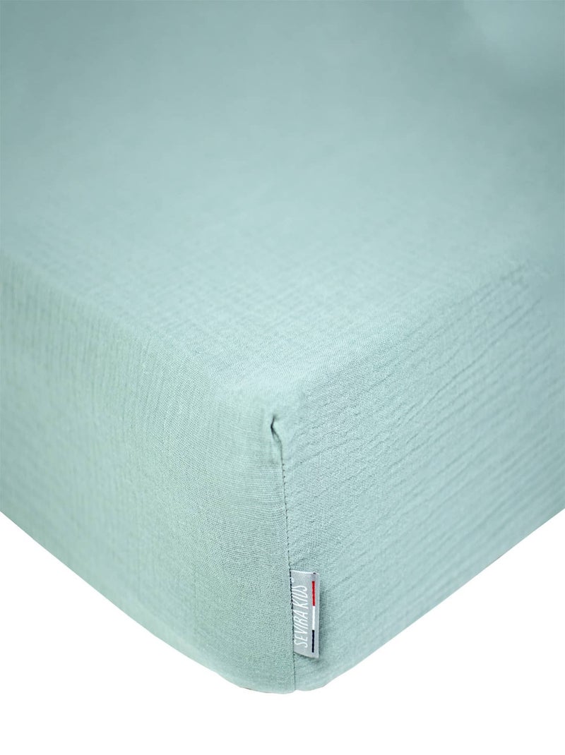 Drap housse uni en gaze de coton SEVIRA KIDS Vert d'eau - Kiabi