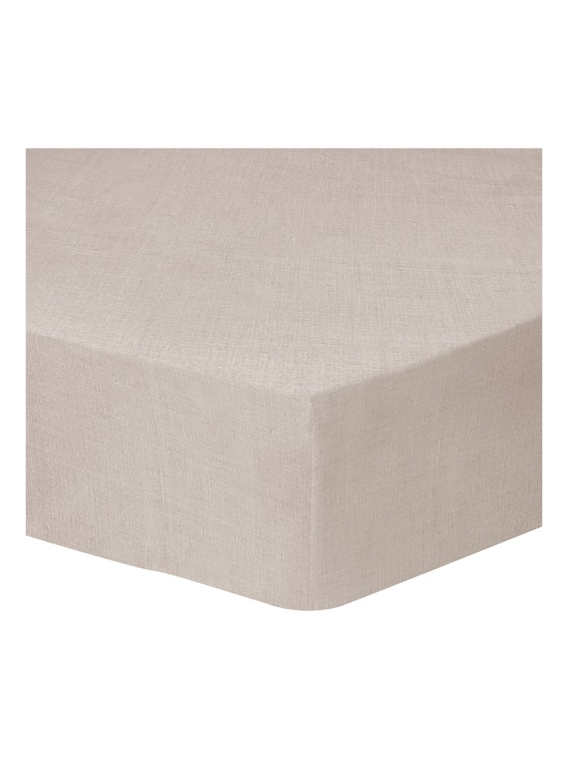 Drap-housse uni en lin, LIN LAVÉ Beige - Kiabi