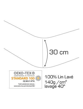 Drap-housse uni en lin, LIN LAVÉ
