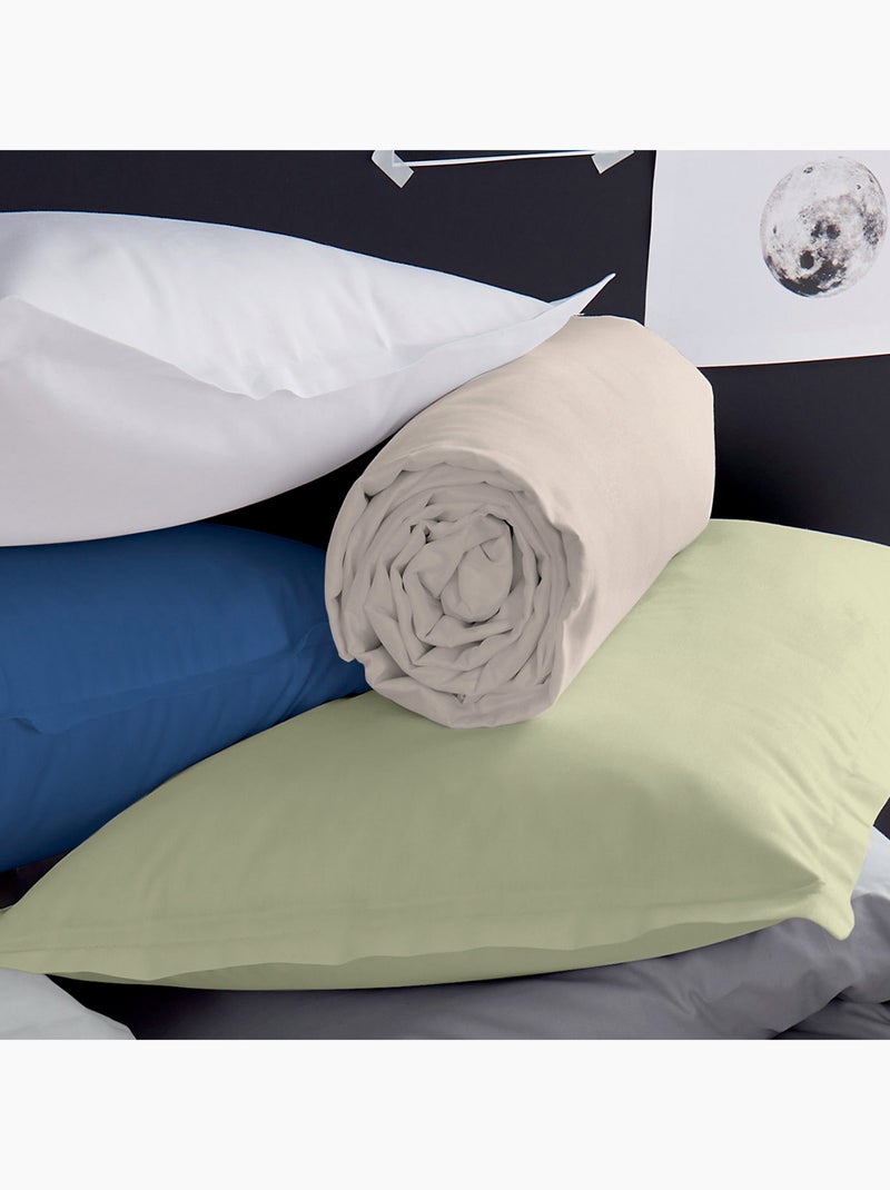 Drap-housse uni en satin de coton Beige grès - Kiabi