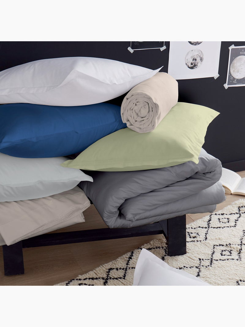 Drap-housse uni en satin de coton Beige sable - Kiabi