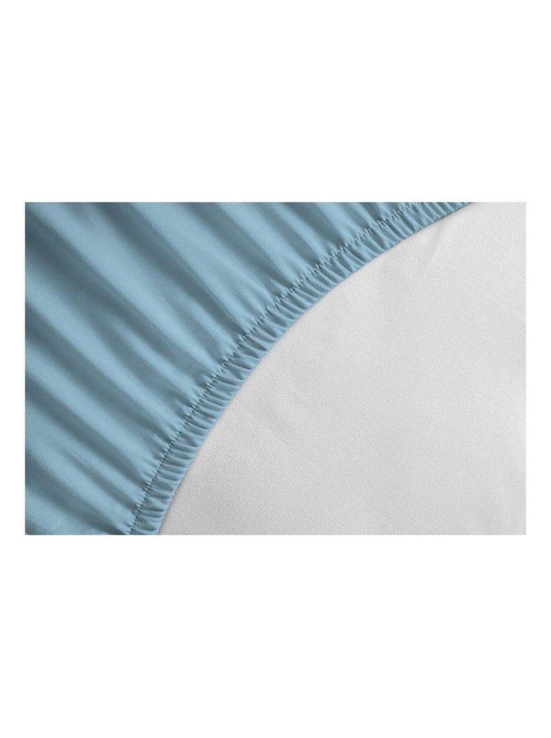 Drap housse uni percale de coton bonnet 30cm Bleu clair - Kiabi