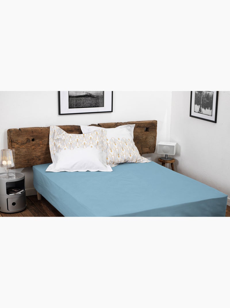 Drap housse uni percale de coton bonnet 30cm Bleu clair - Kiabi