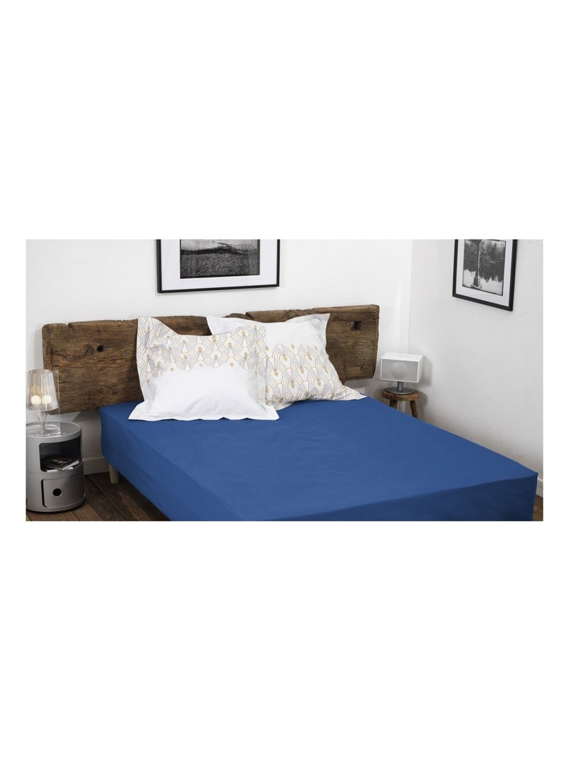 Drap housse uni percale de coton bonnet 30cm Bleu foncé - Kiabi