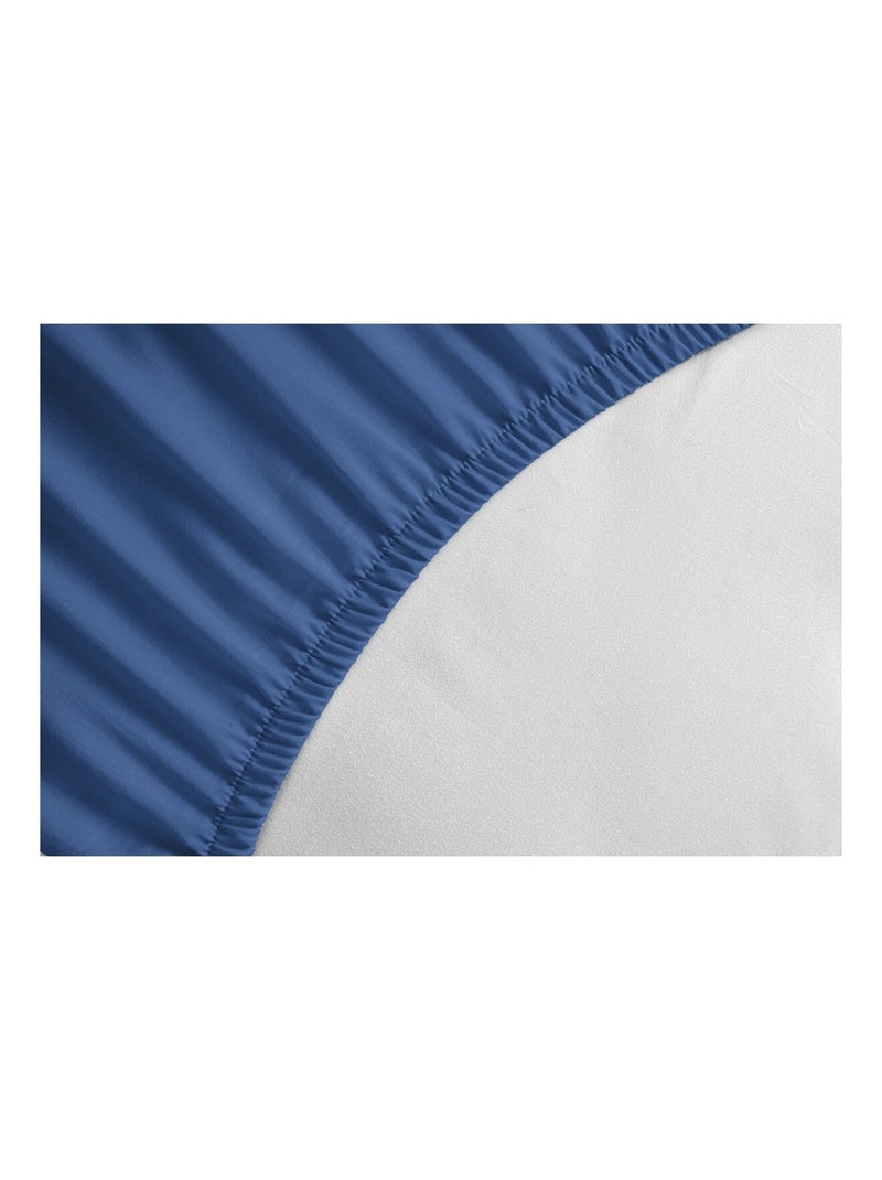 Drap housse uni percale de coton bonnet 30cm Bleu foncé - Kiabi