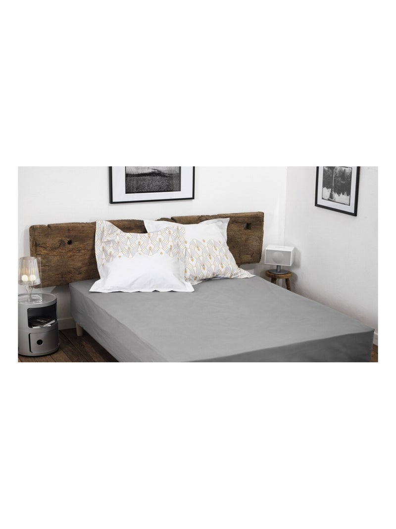 Drap housse uni percale de coton bonnet 30cm Gris clair - Kiabi
