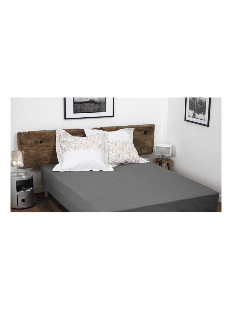 Drap housse uni percale de coton bonnet 30cm Gris foncé - Kiabi