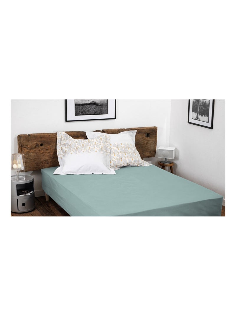Drap housse uni percale de coton bonnet 30cm Vert d'eau - Kiabi