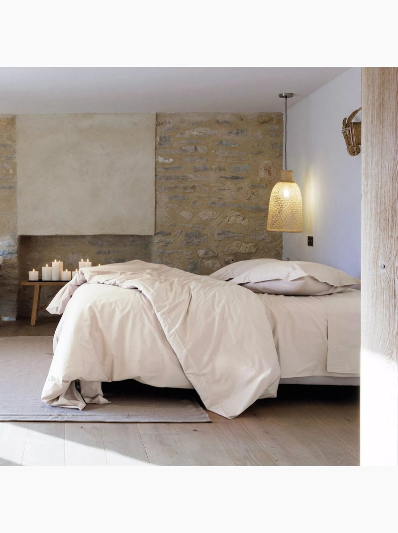 Drap housse uni percale de coton MANOIR Bonnet de 35 cm Blanc cassé - Kiabi