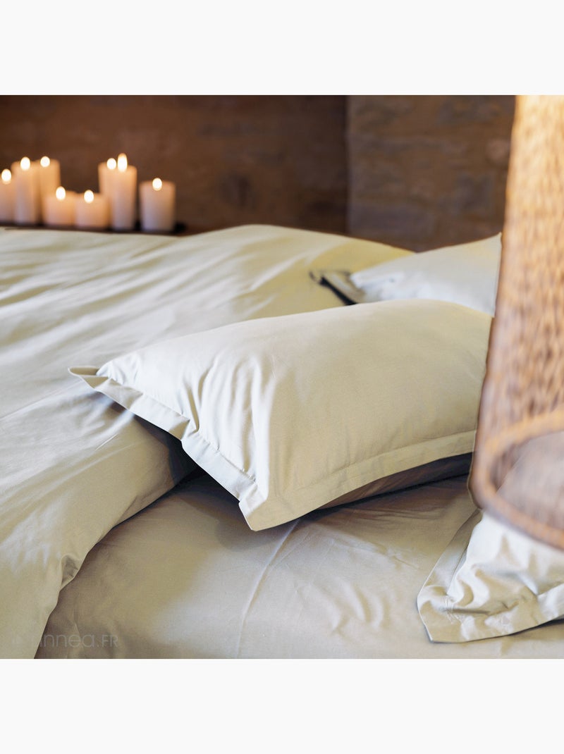 Drap housse uni percale de coton MANOIR Bonnet de 35 cm Blanc cassé - Kiabi