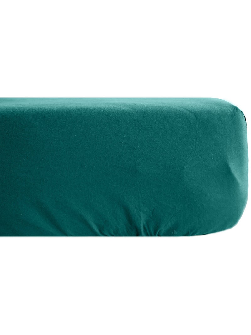 Drap housse uni percale de coton MANOIR Bonnet de 35 cm Bleu canard - Kiabi