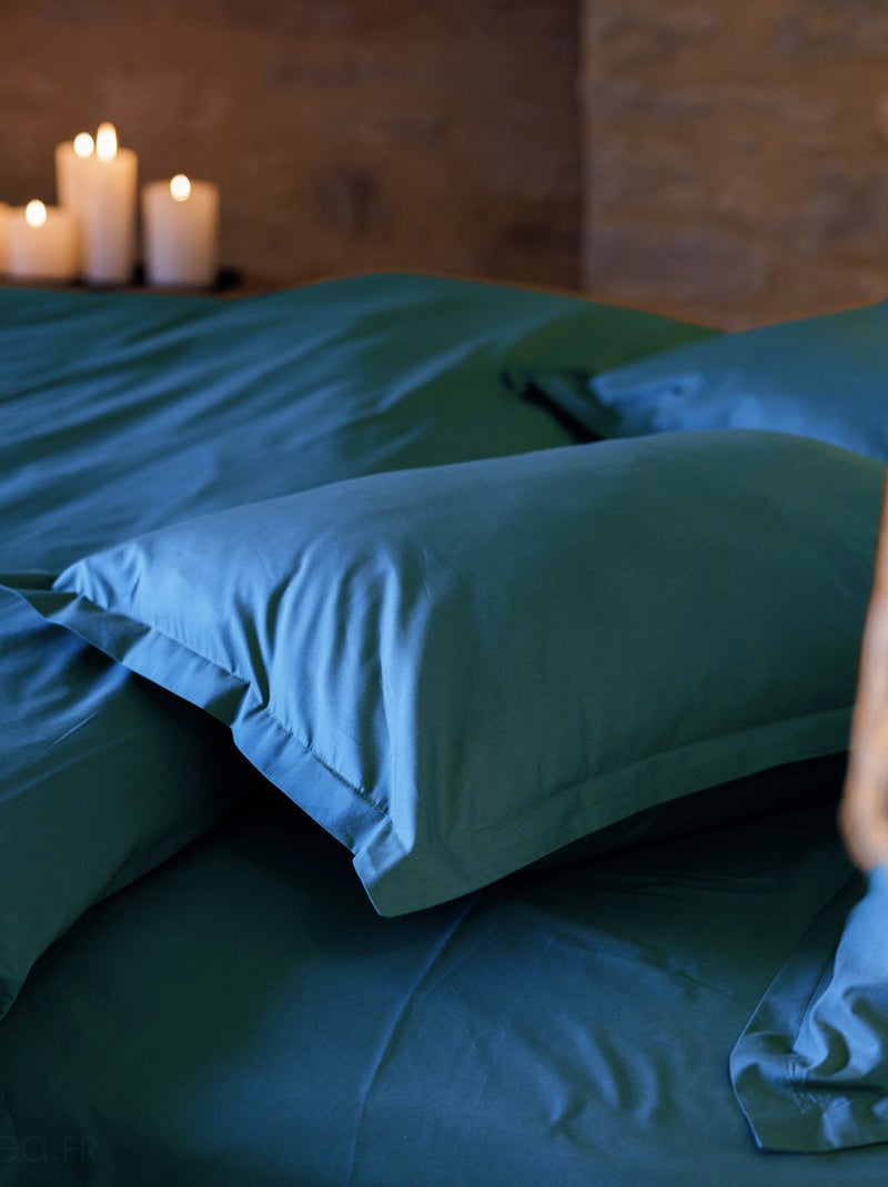 Drap housse uni percale de coton MANOIR Bonnet de 35 cm Bleu lagon - Kiabi