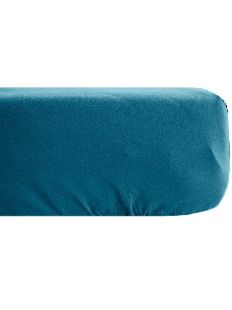Drap housse uni percale de coton MANOIR Bonnet de 35 cm Bleu lagon - Kiabi