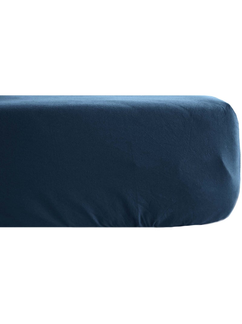 Drap housse uni percale de coton MANOIR Bonnet de 35 cm Bleu marine - Kiabi