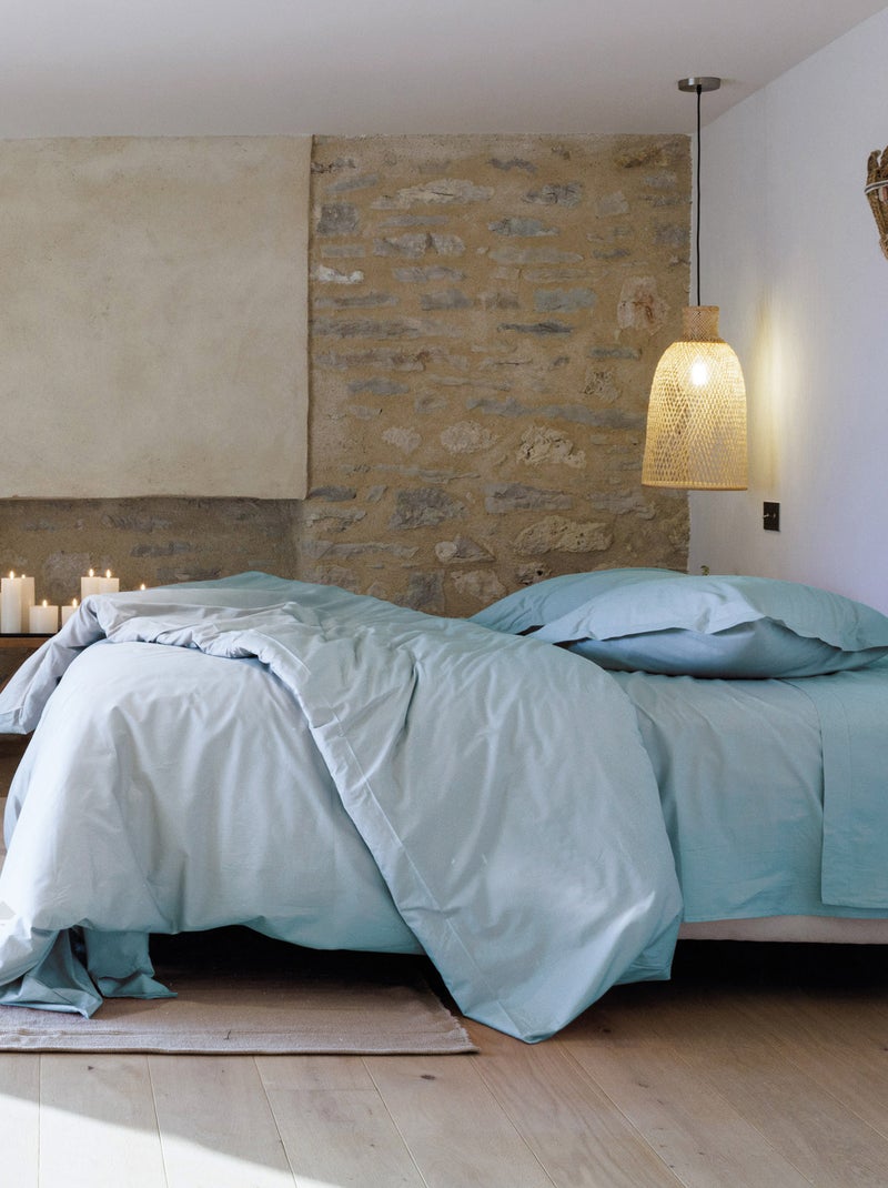 Drap housse uni percale de coton MANOIR Bonnet de 35 cm Bleu outremer - Kiabi