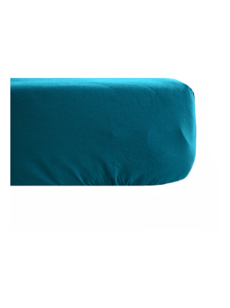 Drap housse uni percale de coton MANOIR Bonnet de 35 cm Bleu pétrole - Kiabi