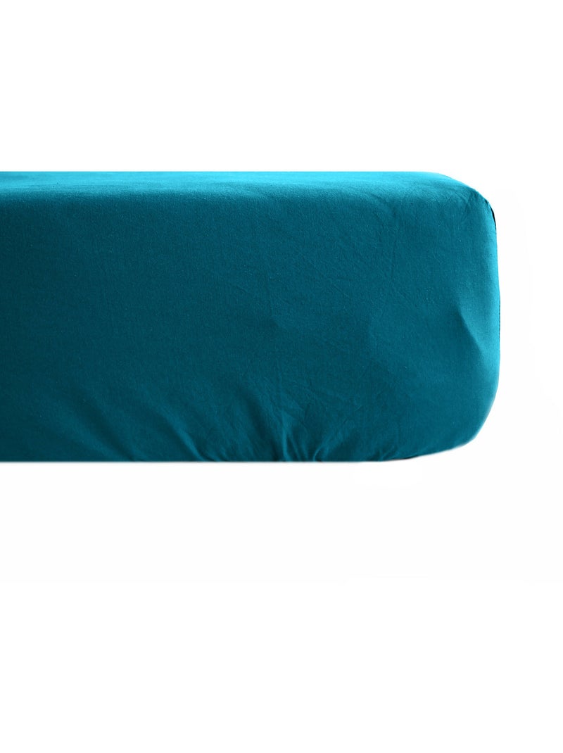 Drap housse uni percale de coton MANOIR Bonnet de 35 cm Bleu pétrole - Kiabi