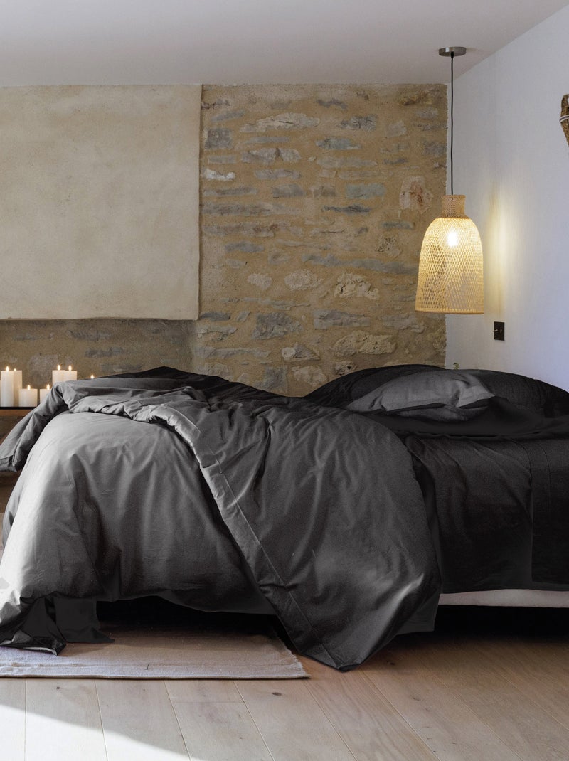 Drap housse uni percale de coton MANOIR Bonnet de 35 cm Gris foncé - Kiabi
