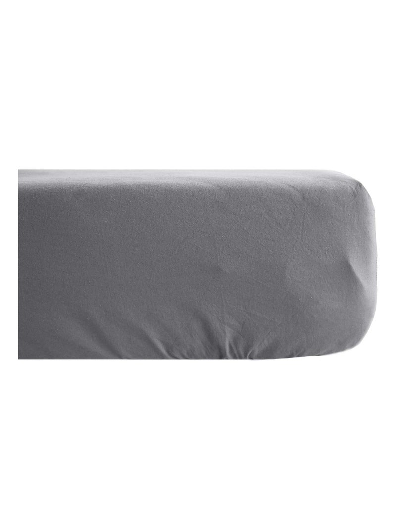 Drap housse uni percale de coton MANOIR Bonnet de 35 cm Gris froid - Kiabi