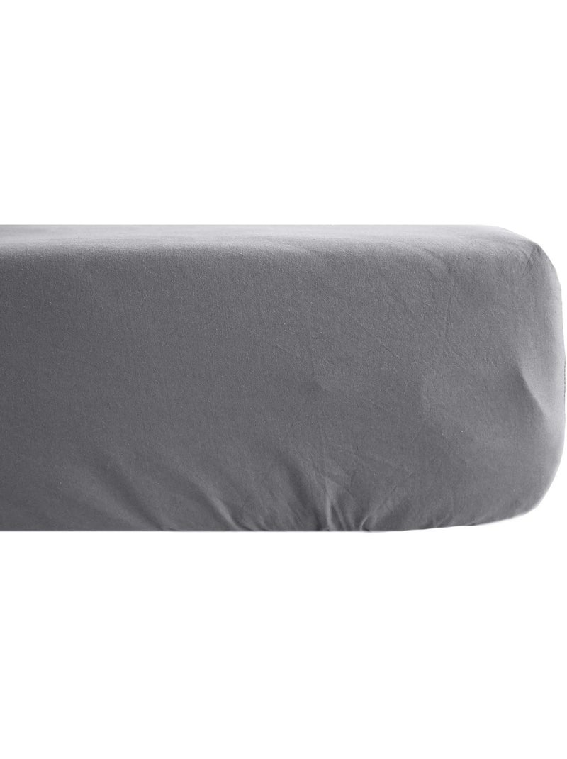 Drap housse uni percale de coton MANOIR Bonnet de 35 cm Gris froid - Kiabi