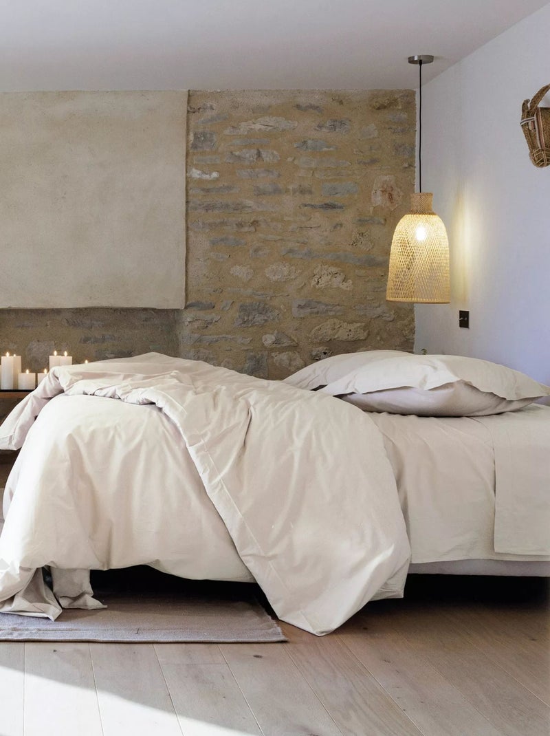 Drap housse uni percale de coton MANOIR Bonnet de 35 cm Ivoire - Kiabi