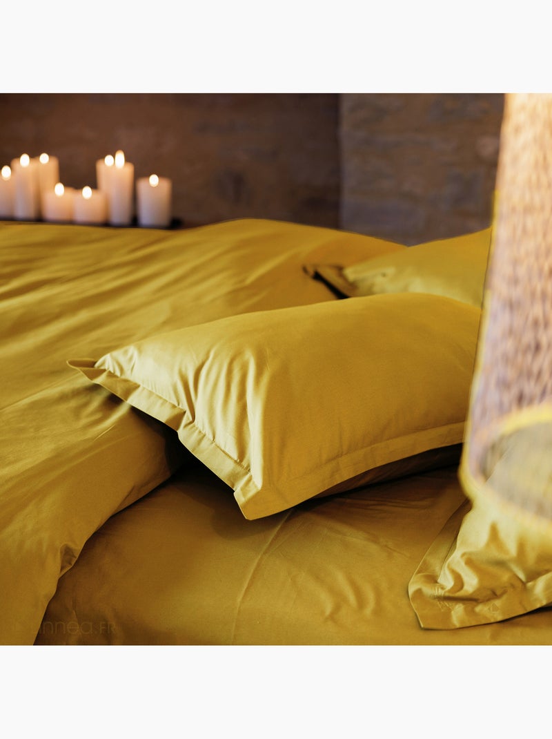 Drap housse uni percale de coton MANOIR Bonnet de 35 cm Jaune or - Kiabi
