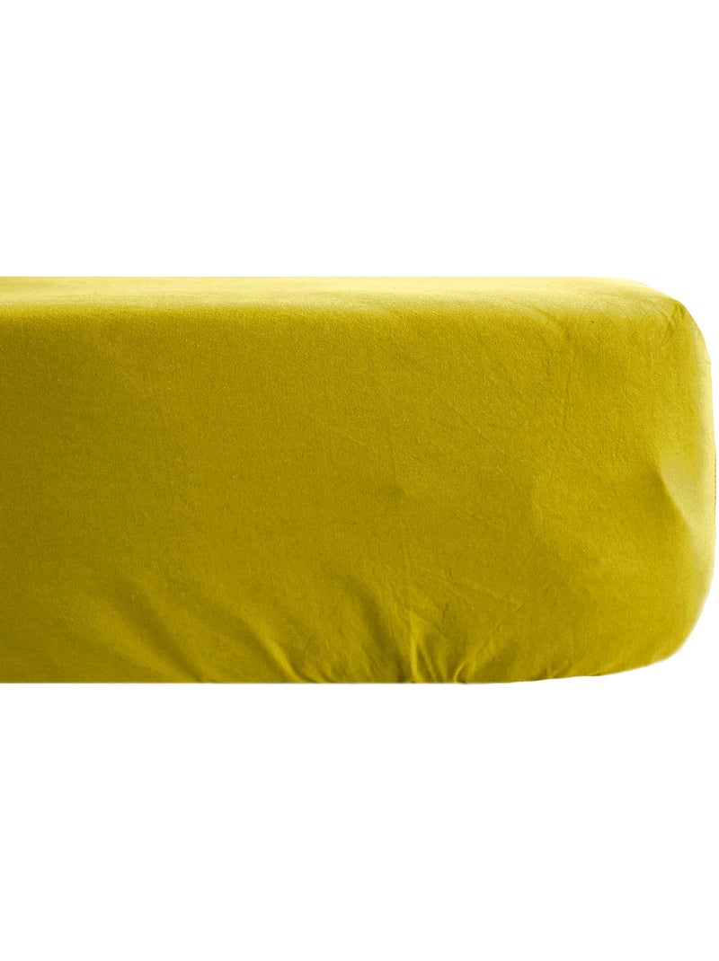 Drap housse uni percale de coton MANOIR Bonnet de 35 cm Jaune or - Kiabi