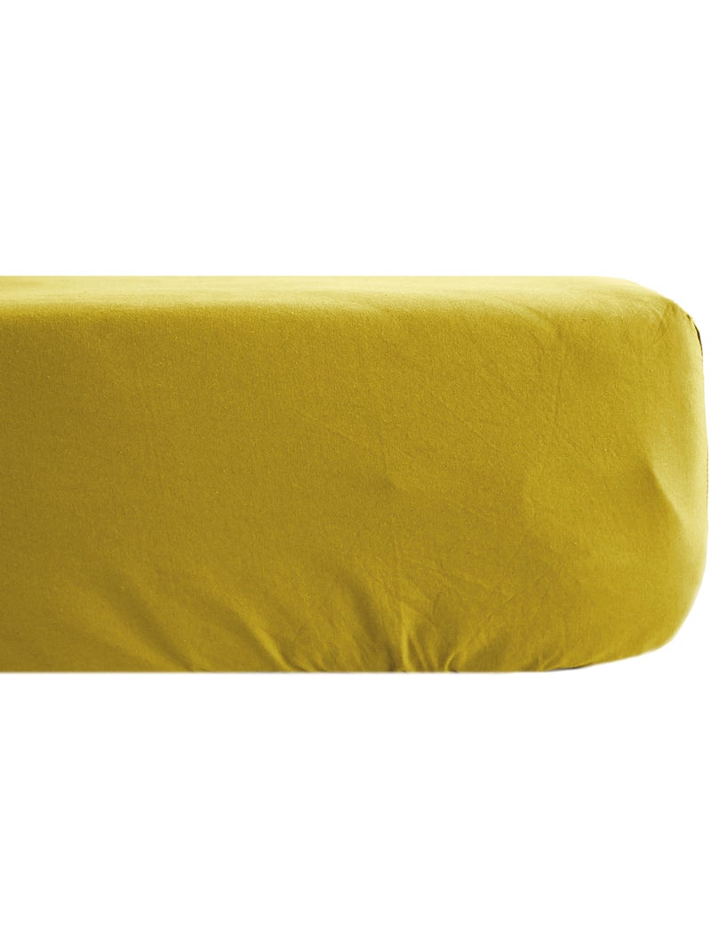 Drap housse uni percale de coton MANOIR Bonnet de 35 cm Moutarde - Kiabi