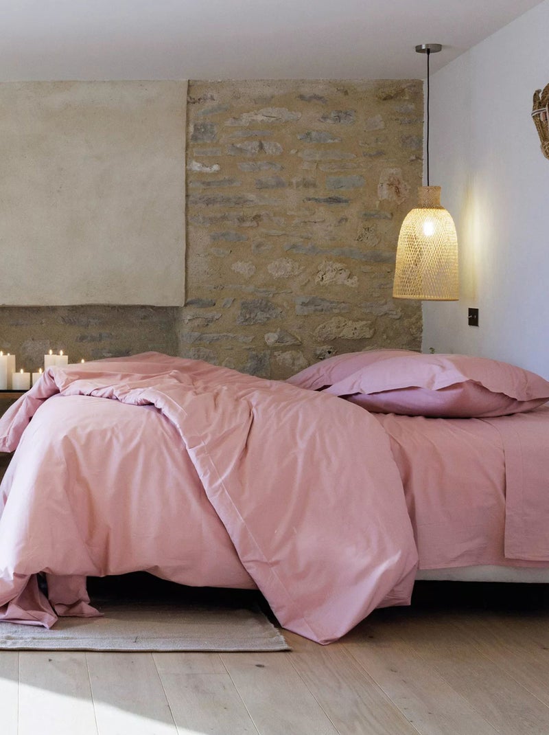 Drap housse uni percale de coton MANOIR Bonnet de 35 cm Rose - Kiabi