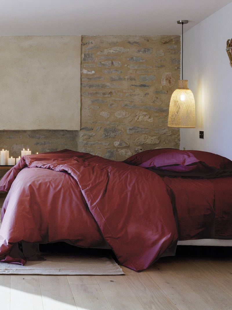 Drap housse uni percale de coton MANOIR Bonnet de 35 cm Rouge carmin - Kiabi