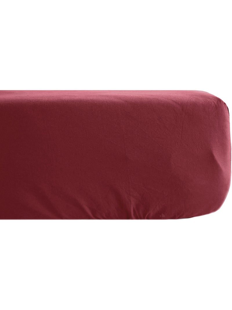 Drap housse uni percale de coton MANOIR Bonnet de 35 cm Rouge carmin - Kiabi