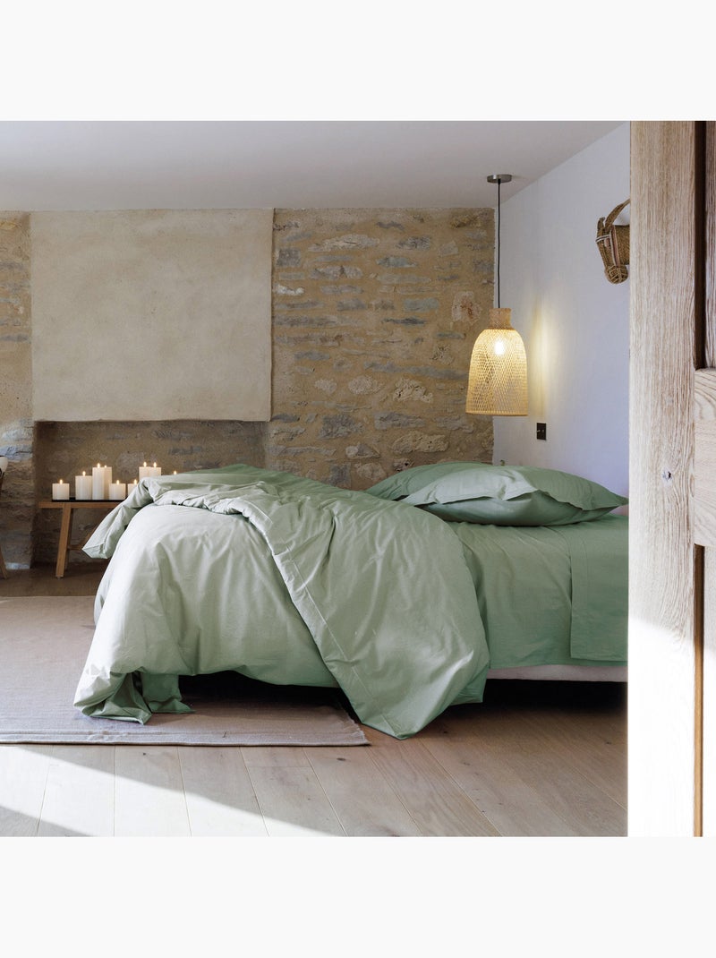 Drap housse uni percale de coton MANOIR Bonnet de 35 cm Vert anis - Kiabi