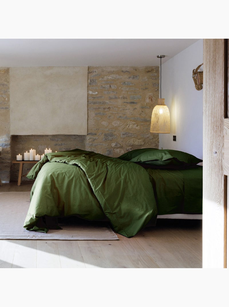 Drap housse uni percale de coton MANOIR Bonnet de 35 cm Vert bouteille - Kiabi