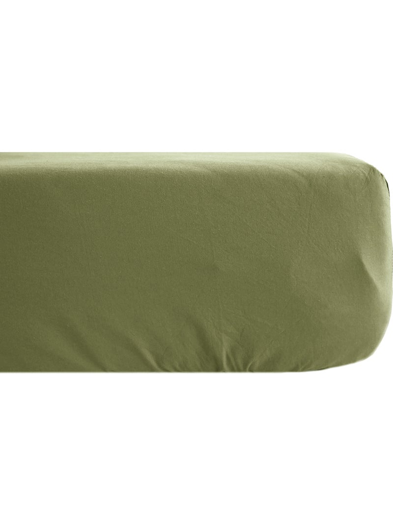 Drap housse uni percale de coton MANOIR Bonnet de 35 cm Vert bouteille - Kiabi