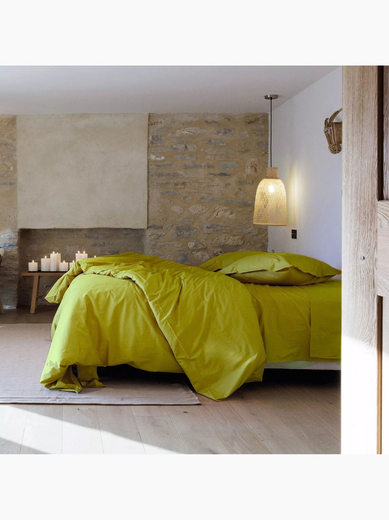 Drap housse uni percale de coton MANOIR Bonnet de 35 cm Vert tilleul - Kiabi