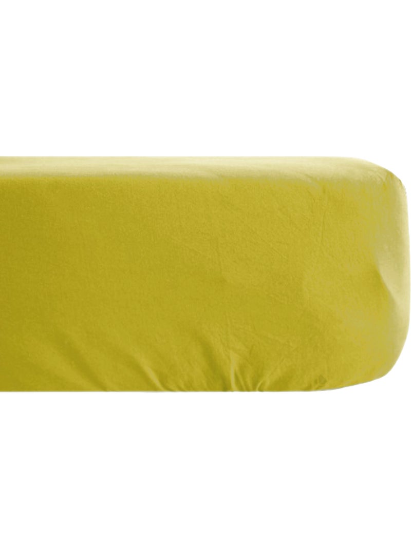 Drap housse uni percale de coton MANOIR Bonnet de 35 cm Vert tilleul - Kiabi