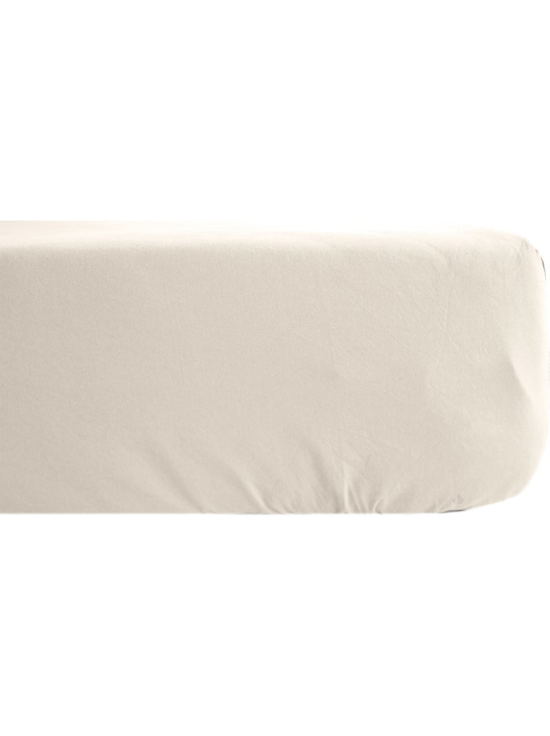 Drap housse uni percale de coton MANOIR Bonnet de 40 cm Blanc cassé - Kiabi