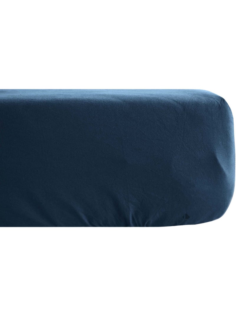 Drap housse uni percale de coton MANOIR Bonnet de 40 cm Bleu marine - Kiabi