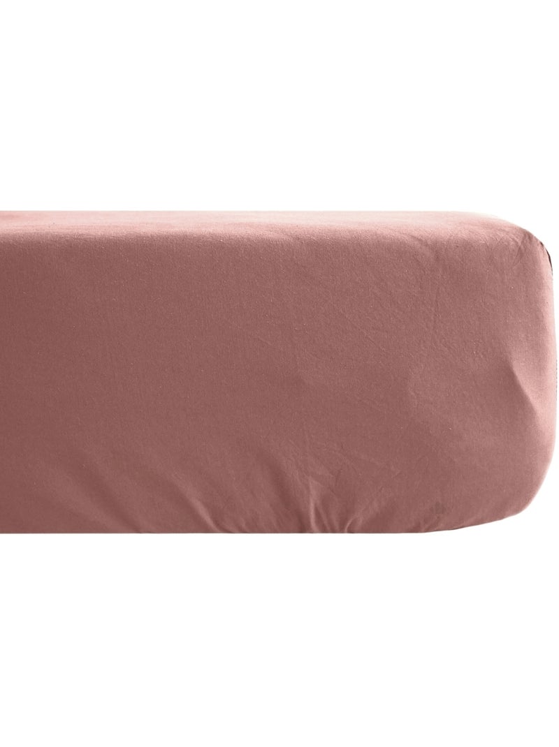 Drap housse uni percale de coton MANOIR Bonnet de 40 cm Rose pâle - Kiabi