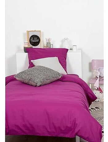 Drap housse uni polycoton 140x190 cm prune